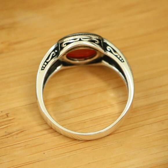 925 Sterling Silver Men's Rings Red Agate - Picture 5 of 6